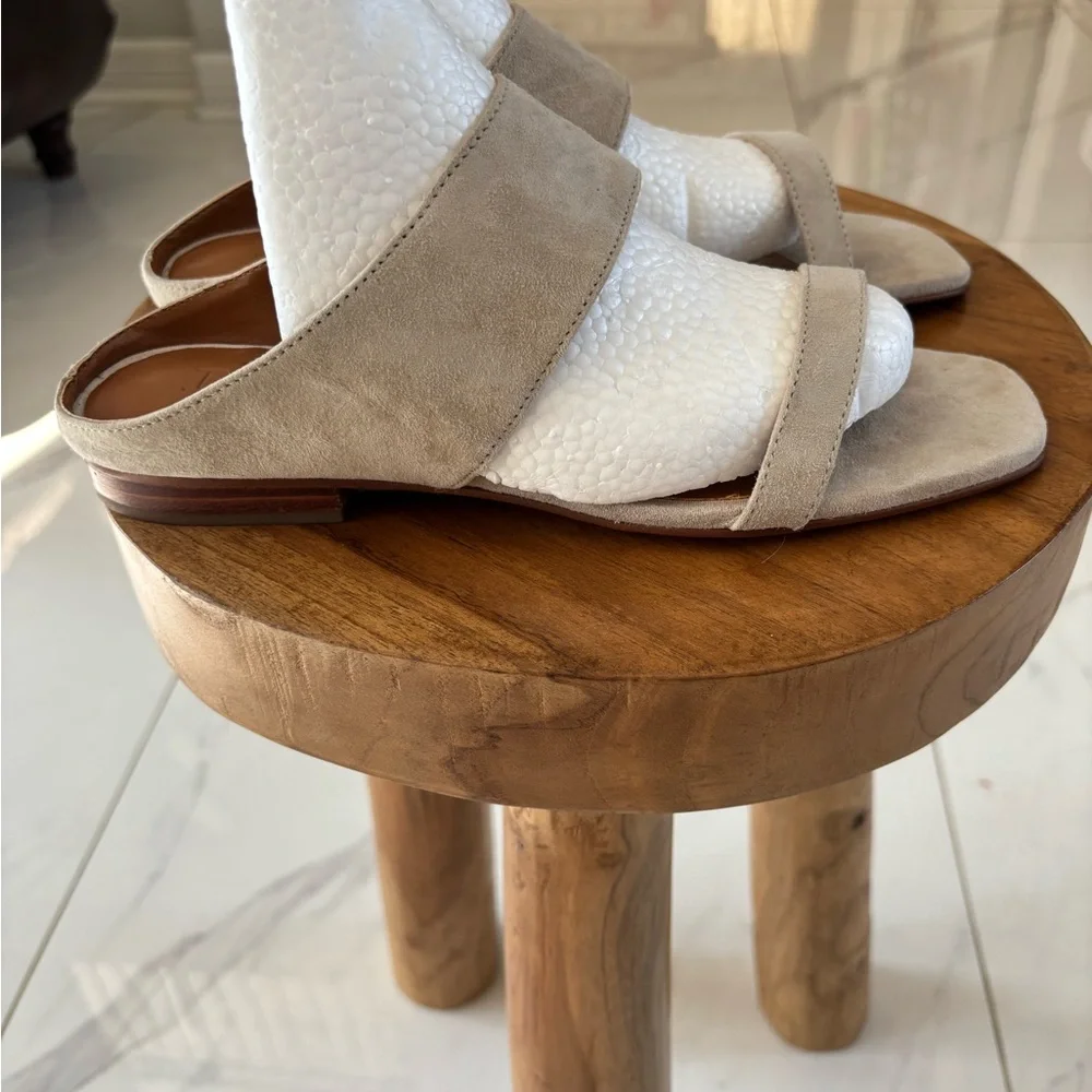 Halston Heritage Neutral Beige Suede Slide Mules - Picture 10 of 14